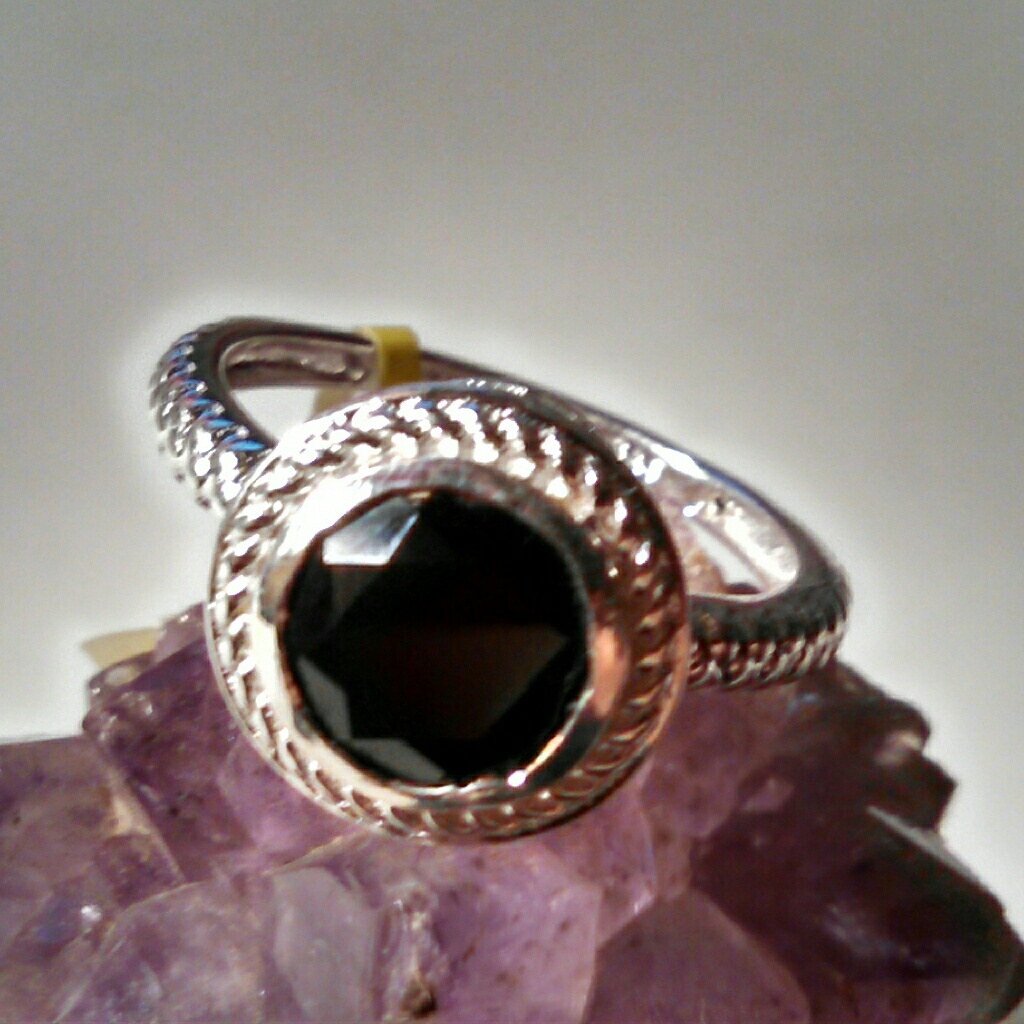 Thai Black Spinel Sterling Silver Halo Ring